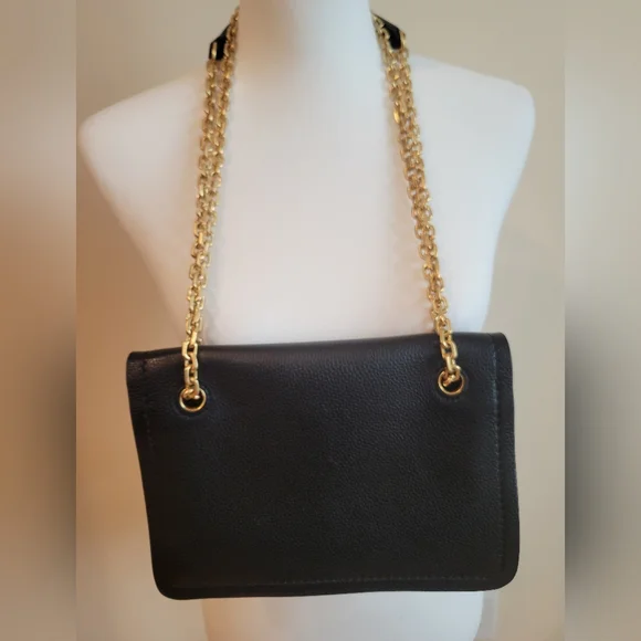 Black Leather Chain Shoulder Bag - Picture 7 of 9